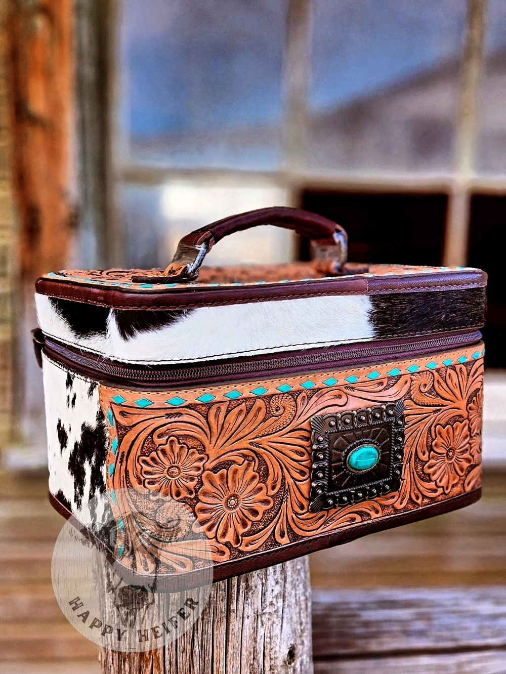 Handtooled Leather And Cowhide Jewelry Case